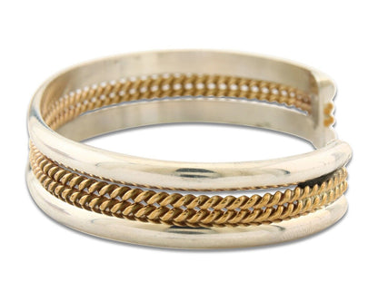 Navajo Bracelet 925 Silver Native American Handmade Yellow Gold Plated Cuff C80s