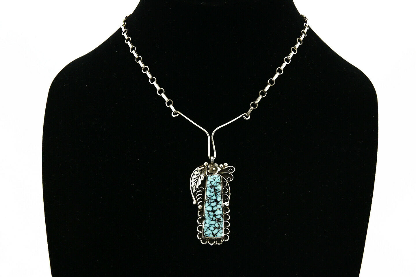 Navajo Artist FG .925 Silver Natural Blue Turquoise Handmade Necklace