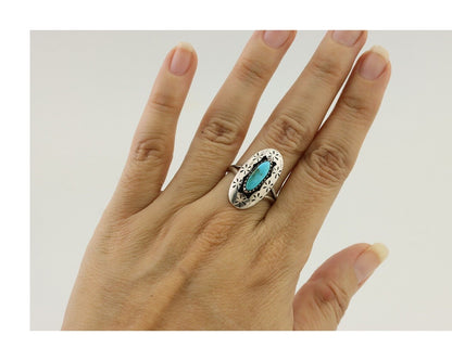 Navajo Ring 925 Silver Natural Blue Turquoise Signed IJC C.80's