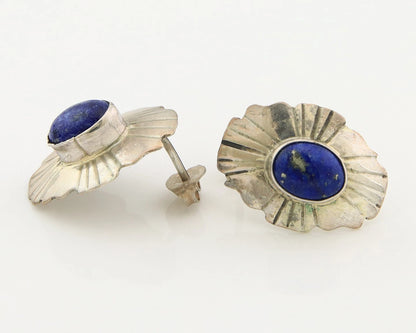 Navajo Concho Earrings Sterling Silver Natural Lapis Vintage Handmade
