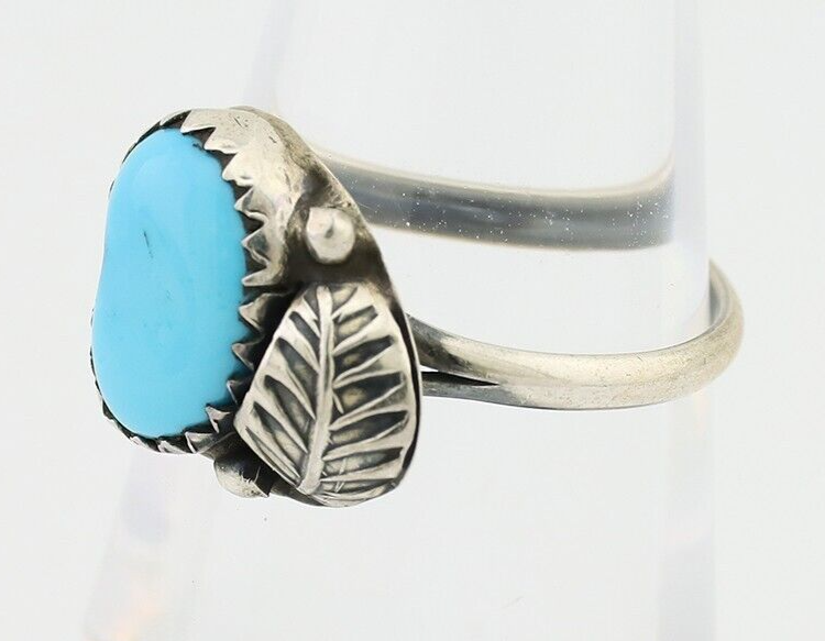 Navajo Ring 925 Silver Sleeping Beauty Turquoise Native American Artist C.80's