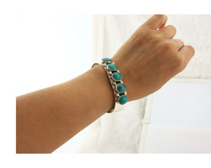Navajo Cuff Bracelet Sterling Silver Turquoise Vintage Native Art Signed C Jones