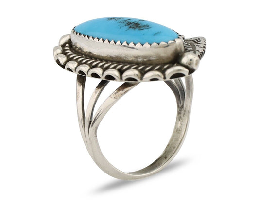 Navajo Ring 925 Silver Sleeping Beauty Turquoise Signed SC C.80's