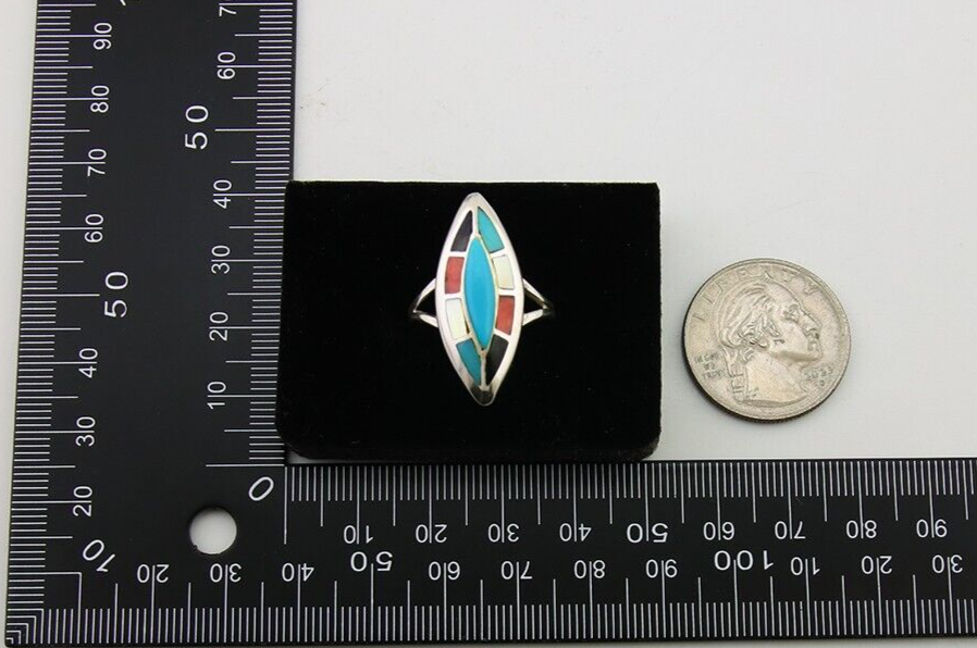 Navajo Ring 925 Silver Turquoise Shell Onyx Spiney Oyster Native Artist C80's