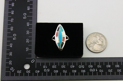 Navajo Ring 925 Silver Turquoise Shell Onyx Spiney Oyster Native Artist C80's