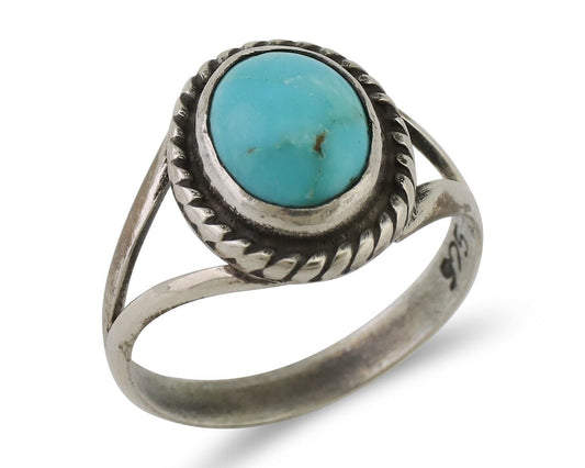 Navajo Ring 925 Silver Kingman Turquoise Native American Artist C.80's