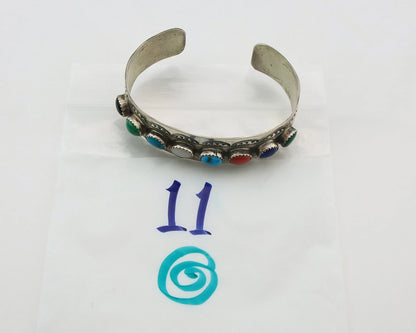 Navajo Cuff Bracelet Sterling Silver Natural Gemstone Vintage Signed LB