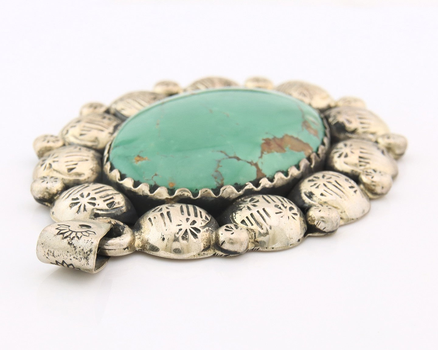 Large Navajo Pendant Sterling Silver Authentic Turquoise Vintage Artist Signed