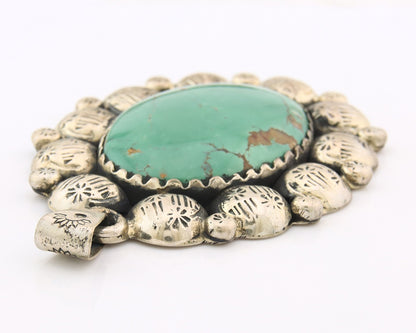 Large Navajo Pendant Sterling Silver Authentic Turquoise Vintage Artist Signed