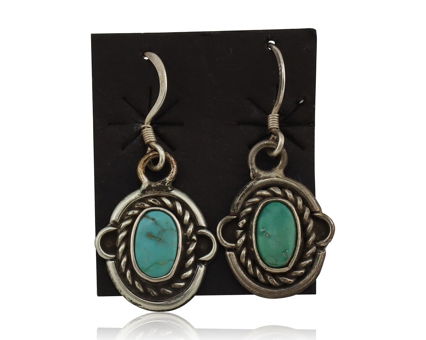 Navajo Earrings 925 Silver Natural Blue Turquoise Native American Artist C.80s