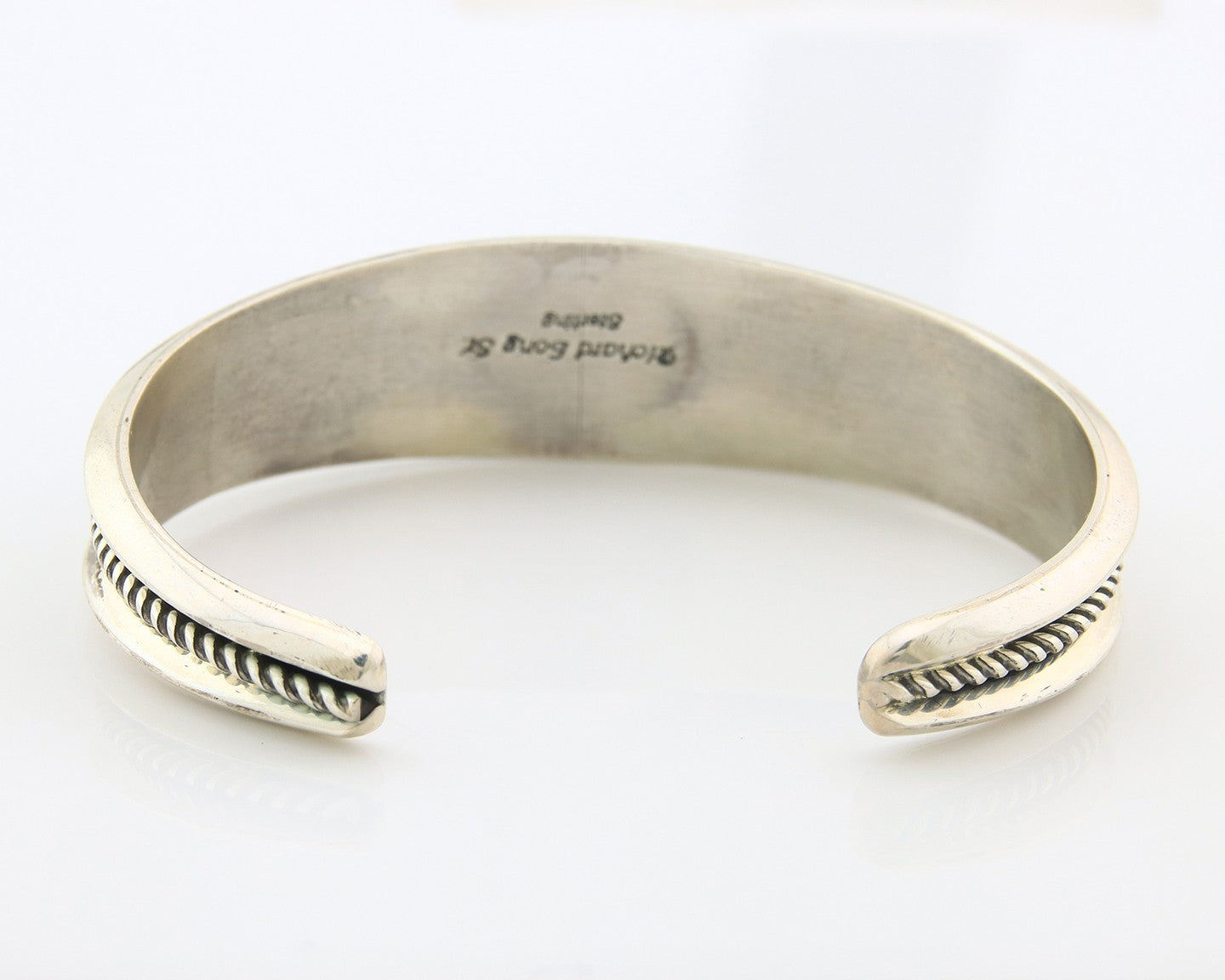 Navajo Cuff Bracelet Sterling Silver Natural Malachite Vintage Signed R Long Sr