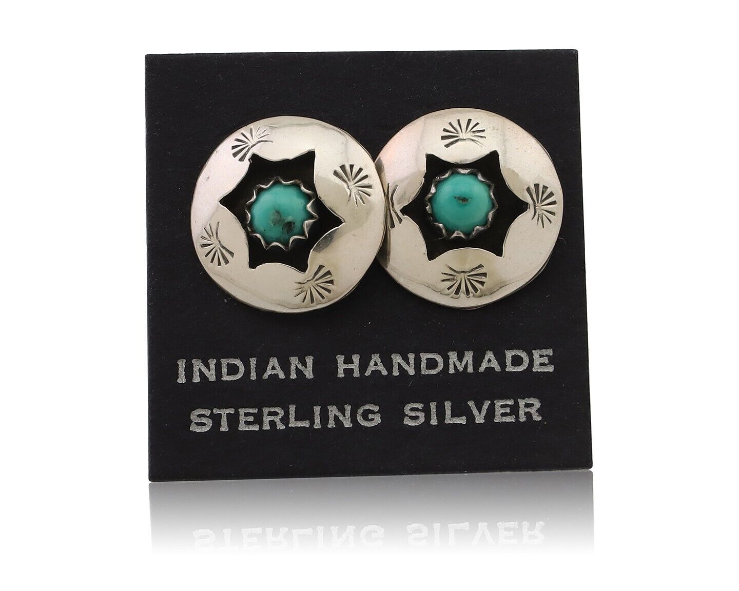 Navajo Handmade Earrings 925 Silver Natural Turquoise Native Artist C.80's