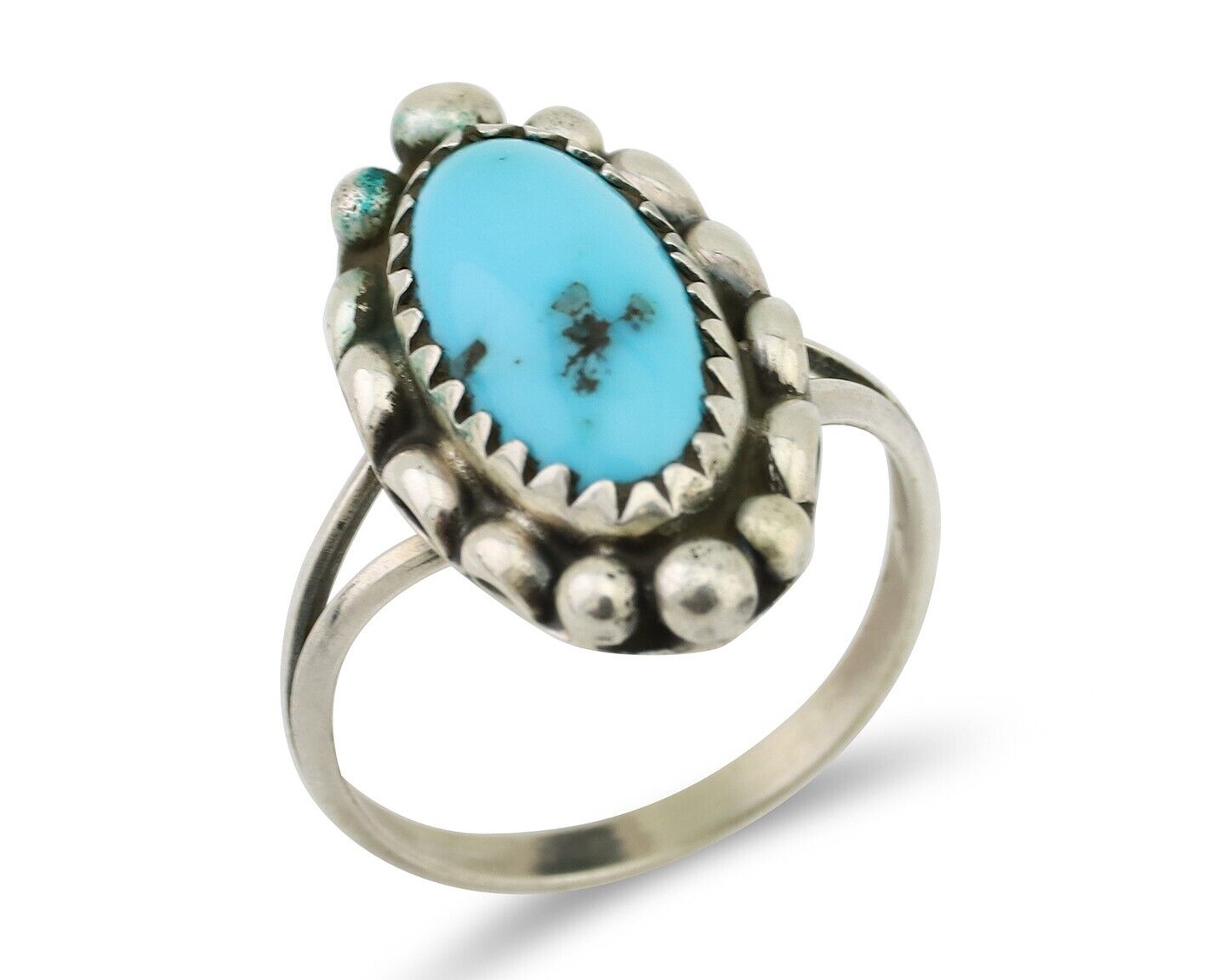 Navajo Ring 925 Silver Sleeping Beauty Turquoise Artist Signed SC C.80's