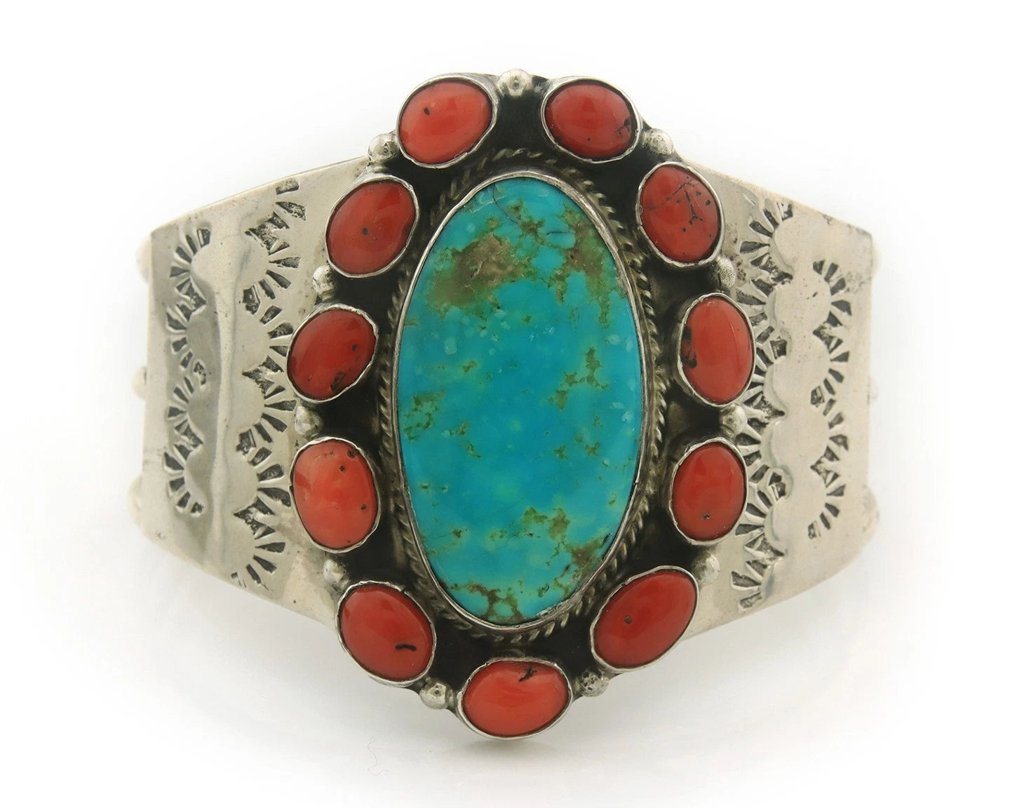 Navajo Cuff Bracelet Sterling Silver Natural Gemstone Vintage Handmade