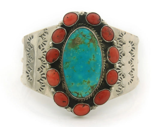 Navajo Cuff Bracelet Sterling Silver Natural Gemstone Vintage Handmade