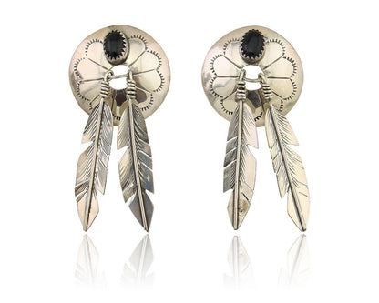 Navajo Handmade Earrings 925 Silver Onyx Native American Artist C.80's