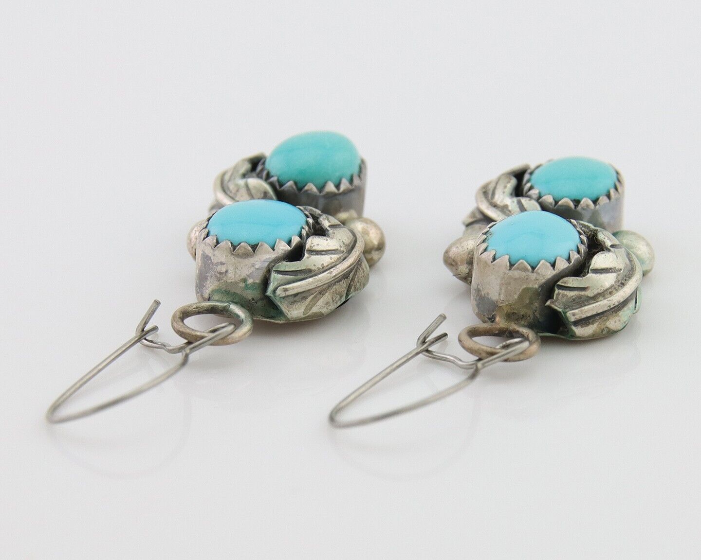 Navajo Dangle Earrings 925 Silver Natural Turquoise Native American Artist C80s