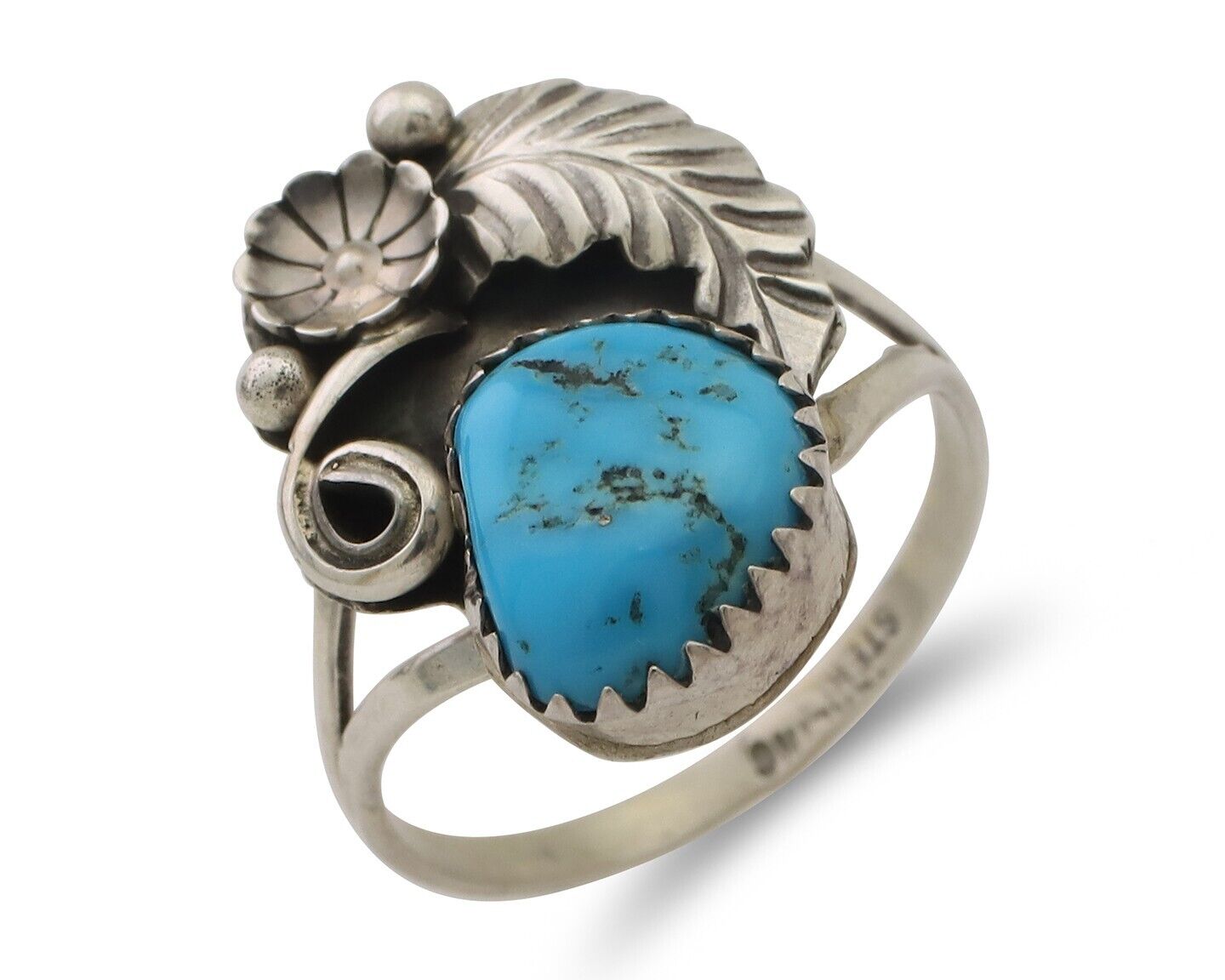 Navajo Ring 925 Silver Morenci Turquoise Native American Artist C.80's