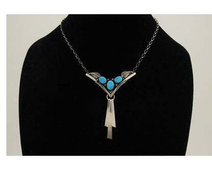 Navajo Turquoise Necklace 925 Silver Artist Signed De Chelly & NJ C.80's