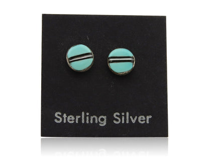 Navajo Earrings 925 Silver Inlaid Natural Turquoise Native American Artist C.80s