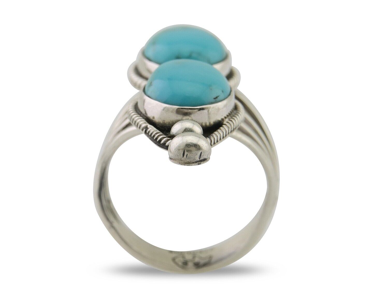 Navajo Ring 925 Silver Natural Blue Turquoise Signed Running Bear C.80's