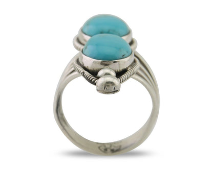 Navajo Ring 925 Silver Natural Blue Turquoise Signed Running Bear C.80's
