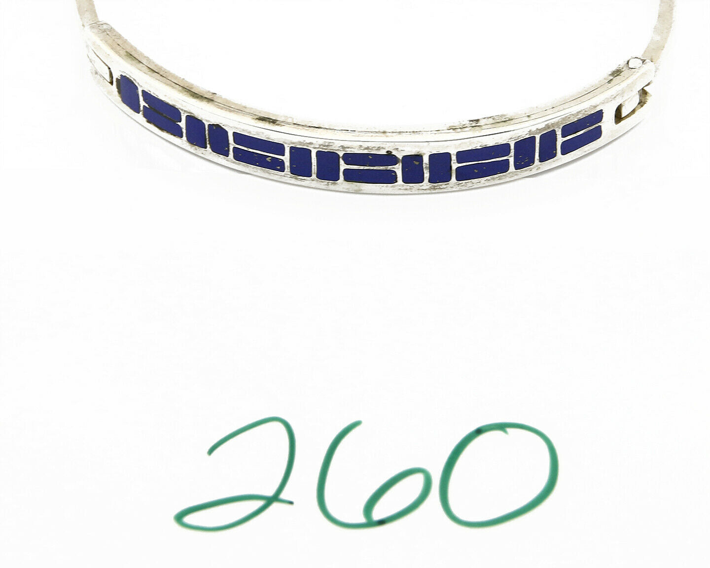 Navajo Inlaid Natural Lapis Lazuli .925 Silver Signed HM & V Bracelet