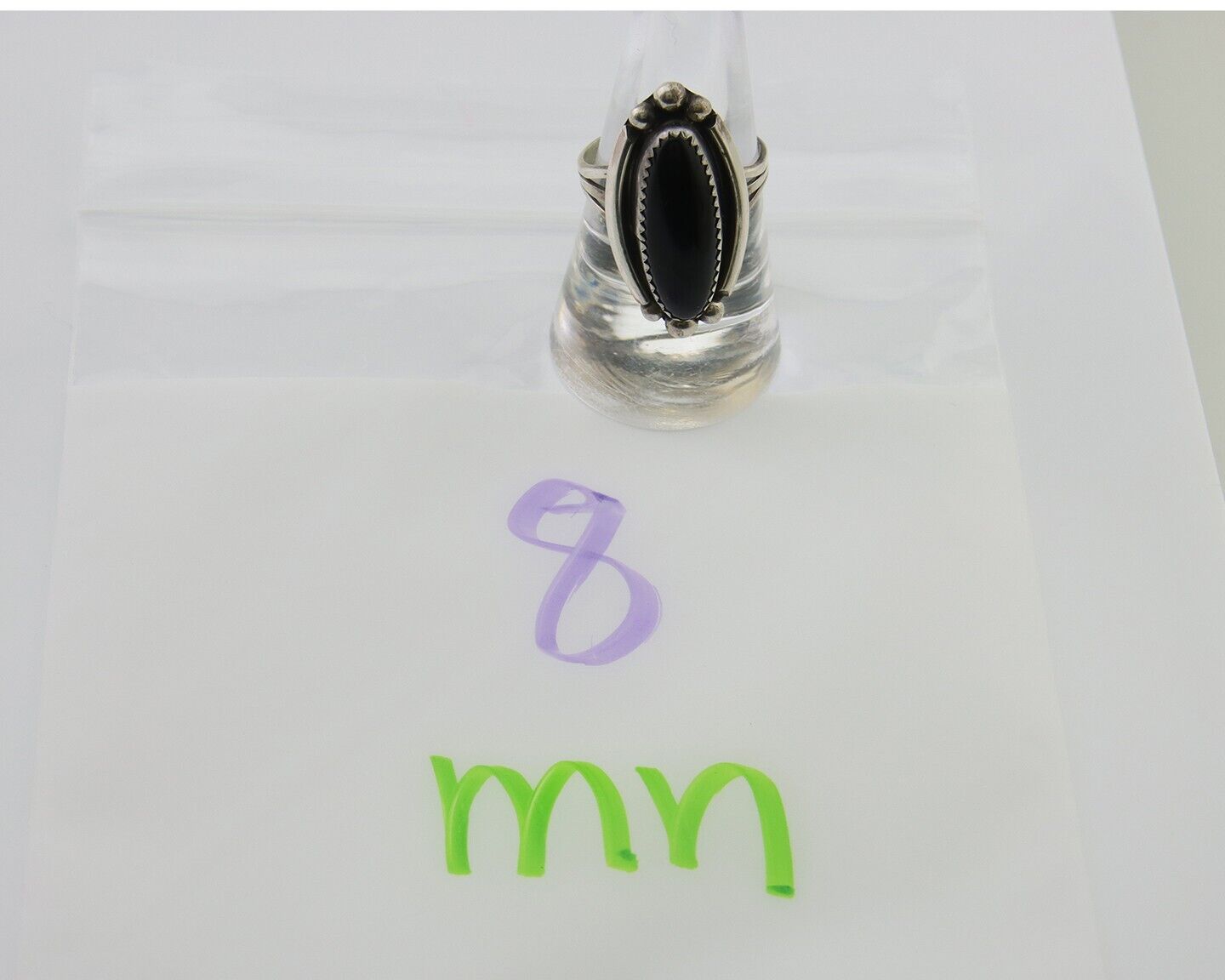 Navajo Handmade Ring 925 Silver Black Onyx Artist Signed SC C.80's