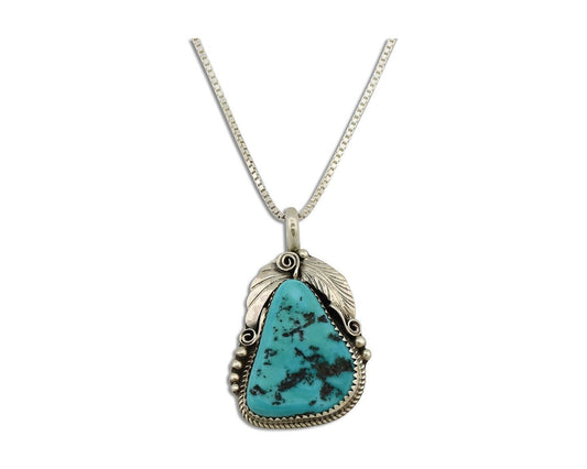Navajo Necklace Pendant 925 Silver Blue Turquoise Signed Justin Morris C.80's