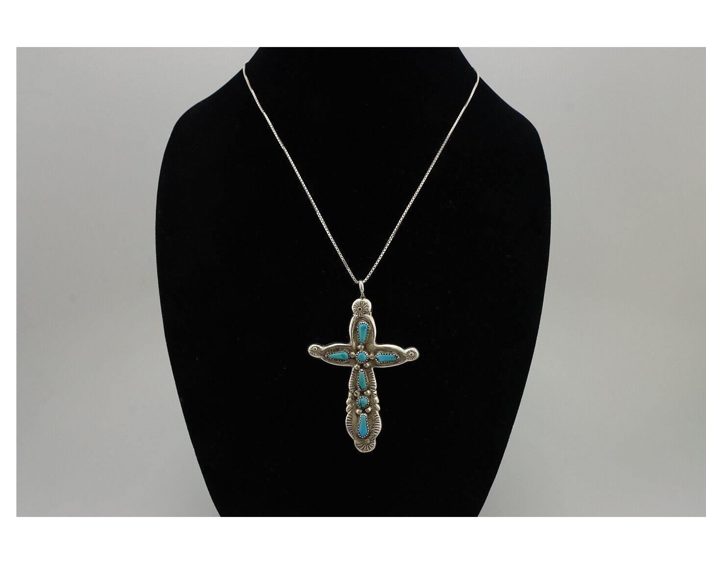 Zuni Cross Pendant 925 Silver SB Turquoise Artist Signed B. IULE C.80's