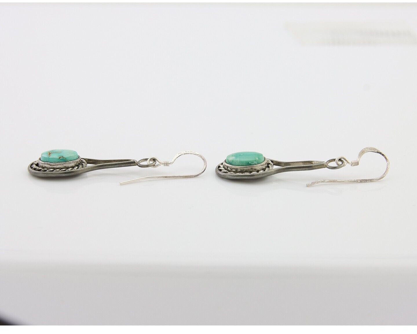 Navajo Dangle Earrings 925 Silver Natural Turquoise Native American Artist C.80s