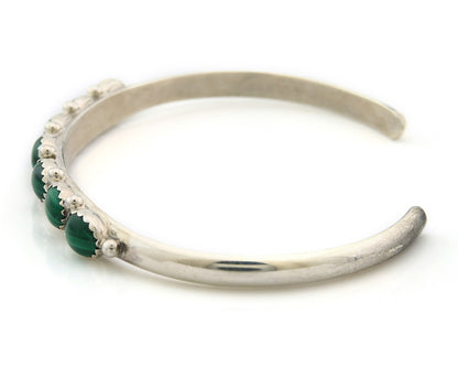 Navajo Cuff Bracelet Sterling Silver Natural Malachite Vintage Signed SS