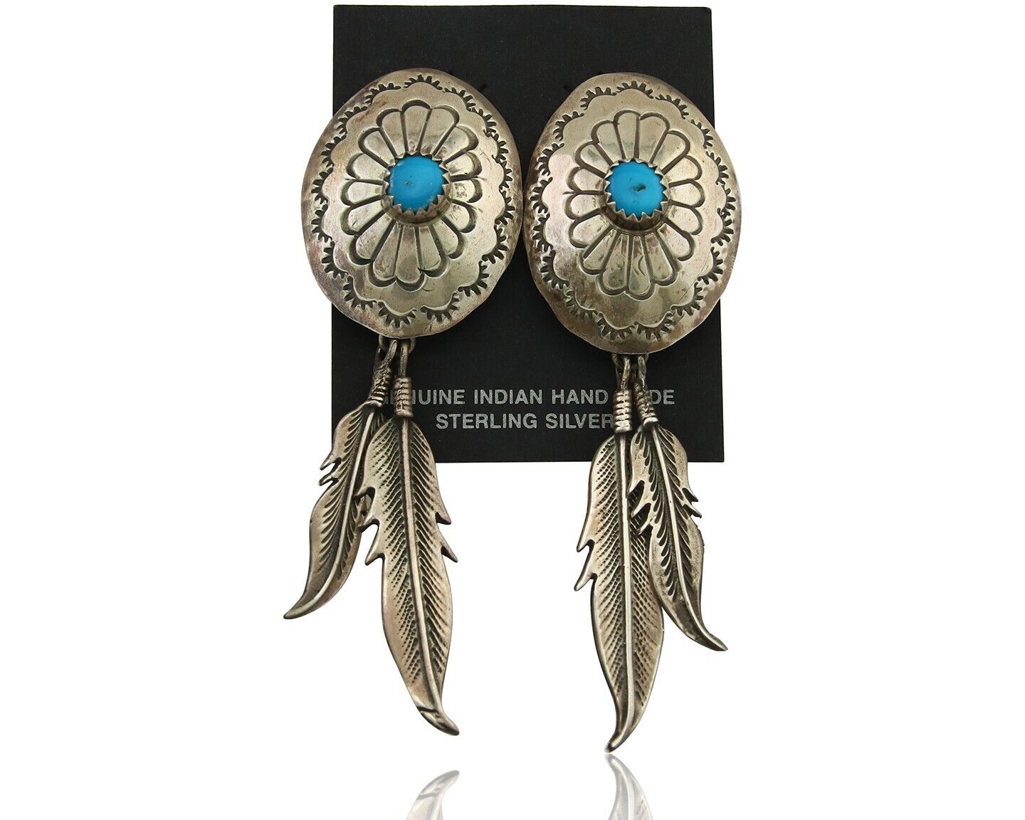Navajo Earrings 925 Silver Turquoise Native American Artist C.80's