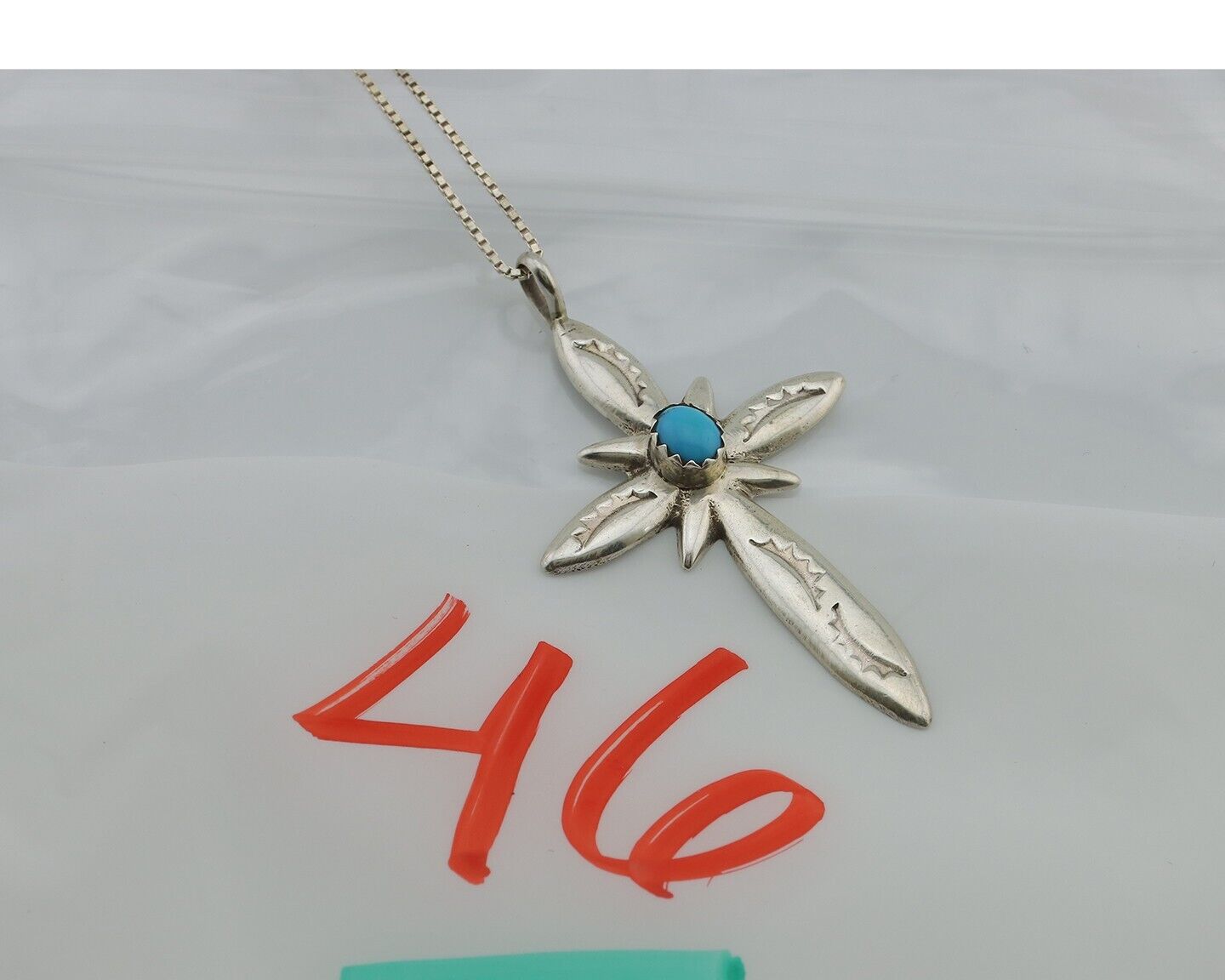 Navajo Cross Necklace 925 Silver Turquoise Hand Stamped Native American C.80's
