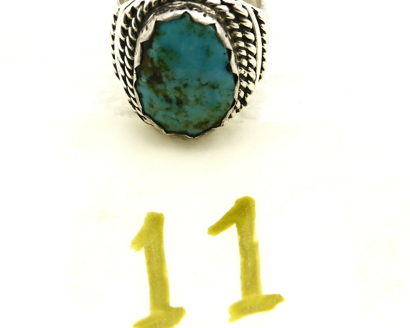 Navajo Ring .925 SOLID Silver Kingman Turquoise Signed Artist Ti Circa 1980's