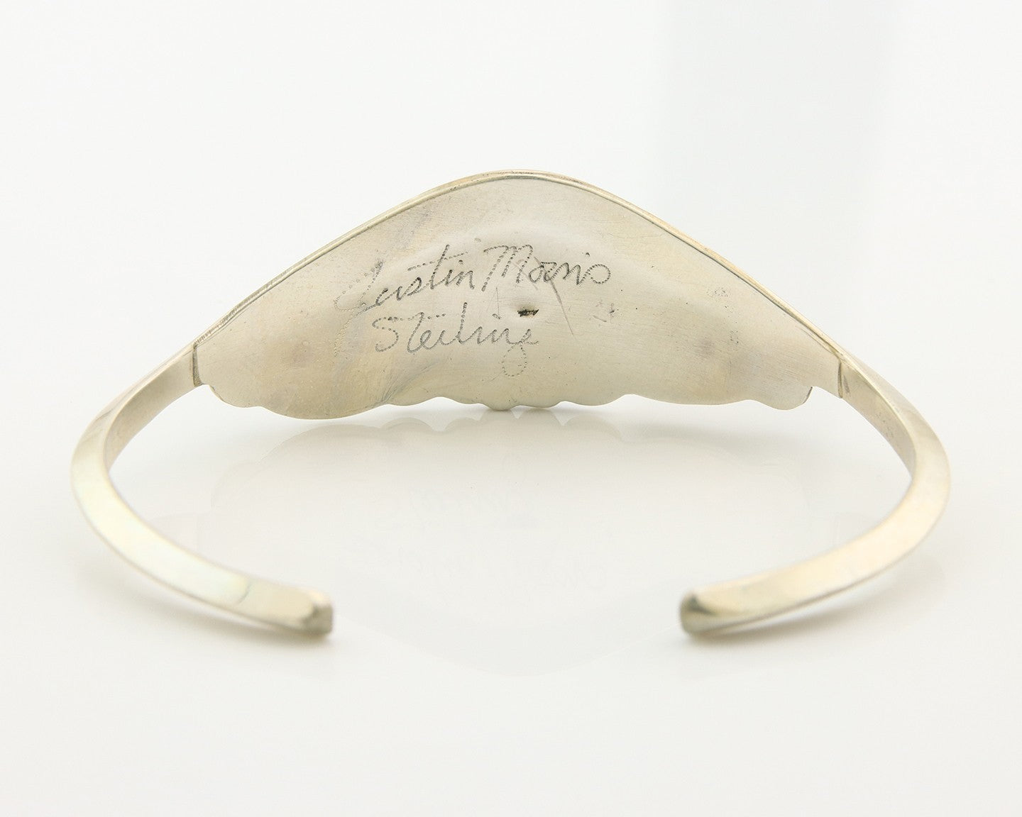 Navajo Cuff Bracelet Sterling Silver Natural Coral Turquoise Sign Justin Morris