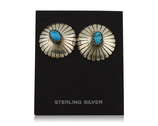 Navajo Hand Stamped Earrings 925 Silver Turquoise Native Artist C.80's