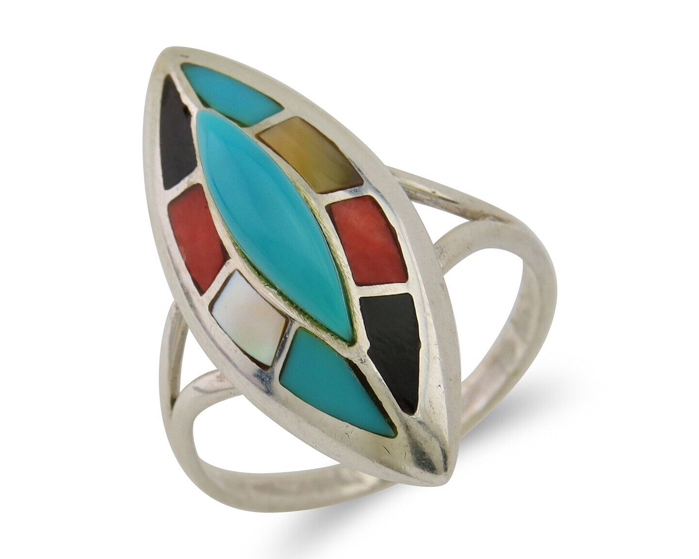 Navajo Ring 925 Silver Turquoise Shell Onyx Spiney Oyster Native Artist C80's