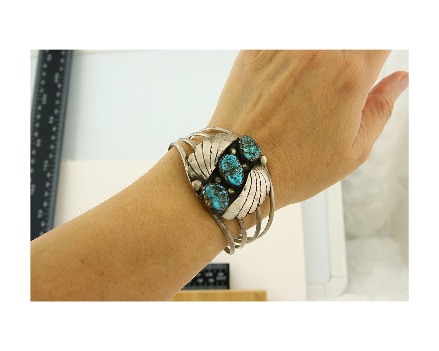 Navajo Bracelet 925 Silver Natural Blue Turquoise Native American Artist C.80s