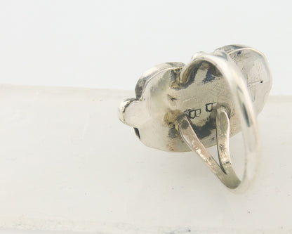 Navajo Ring 925 Sterling Natural Coral & Turquoise Signed BB C.80's Size 6.0