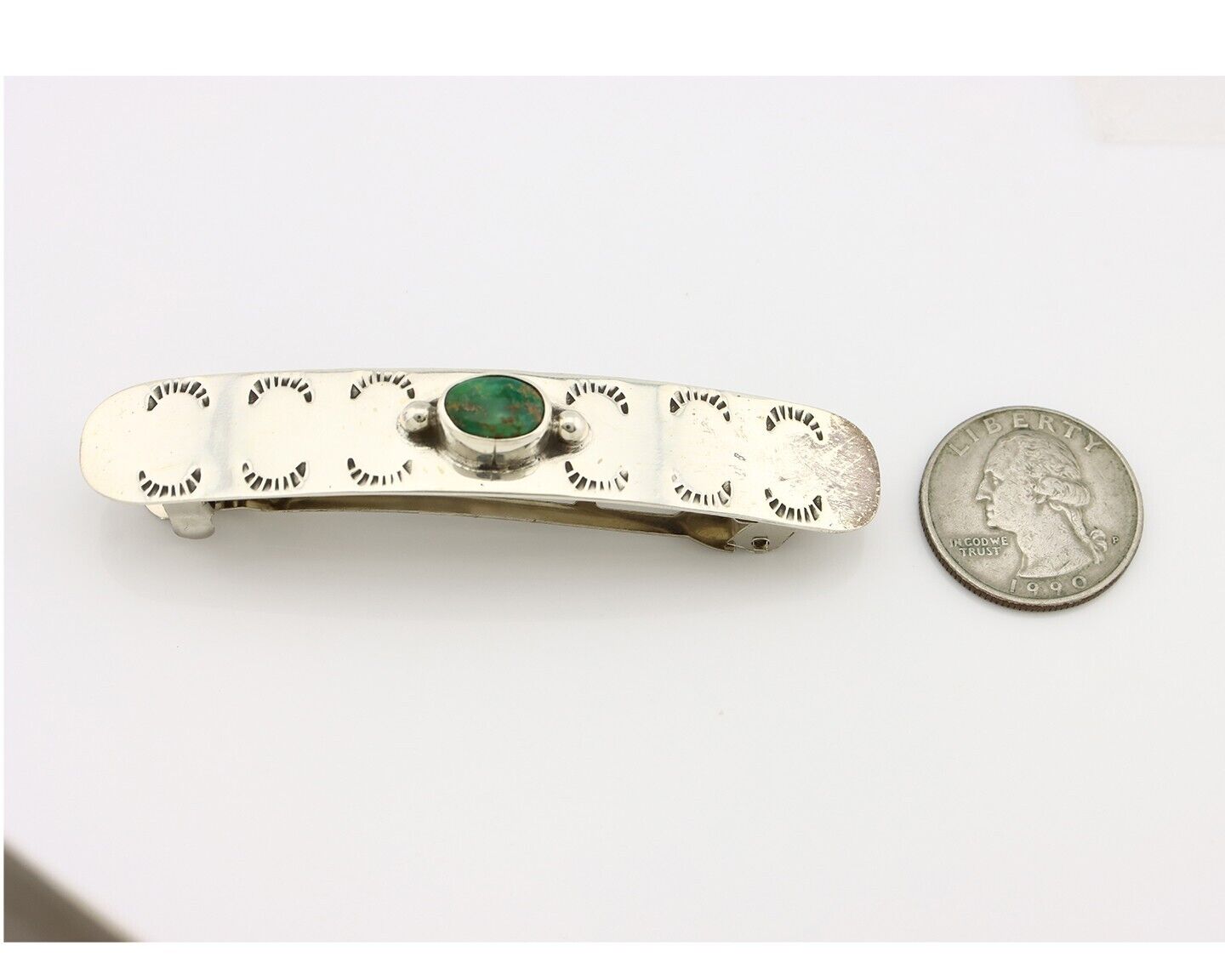 Women Navajo Hair Clip Barrette 925 Silver Hand Stamped Native American Artist