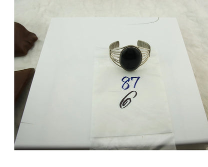 Navajo Cuff Bracelet Sterling Silver Black Onyx Handmade Vintage