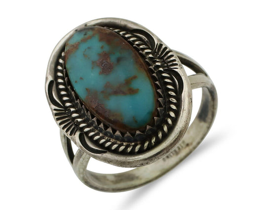 Navajo Ring 925 Silver Sleeping Beauty Turquoise Native American Artist C.80's