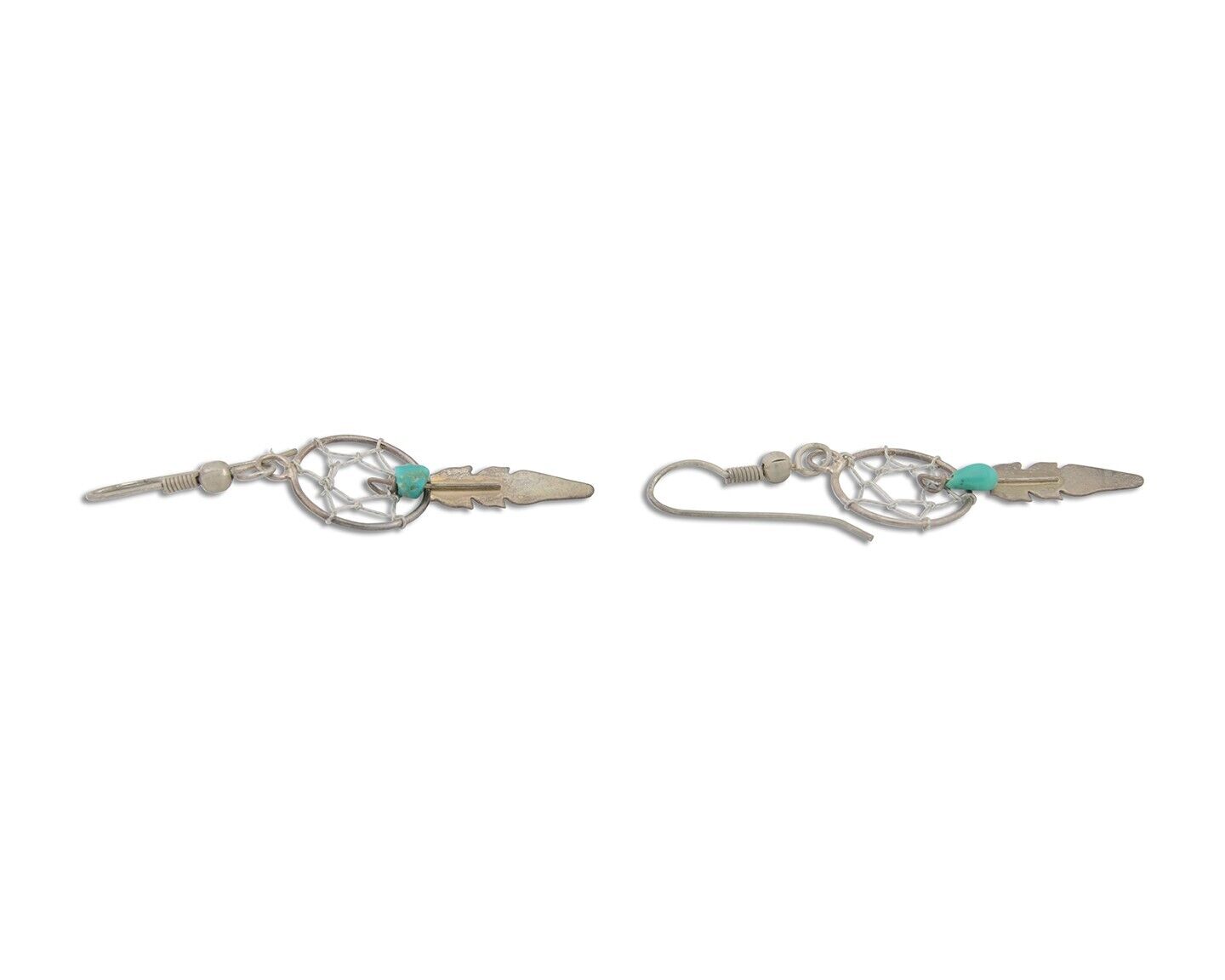 Navajo Dangle Dream Catcher Earrings 925 Silver Blue Turquoise Native Artist C80