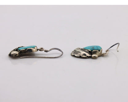 Zuni Dangle Handmade Earrings 925 Silver Blue Turquoise Native Artist C.80's