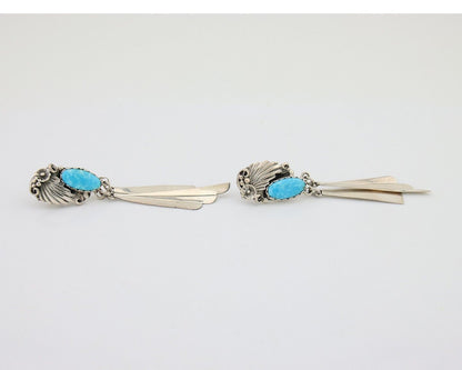 Navajo Dangle Earrings 925 Silver Natural Blue Turquoise Artist Signed M.S. C80s