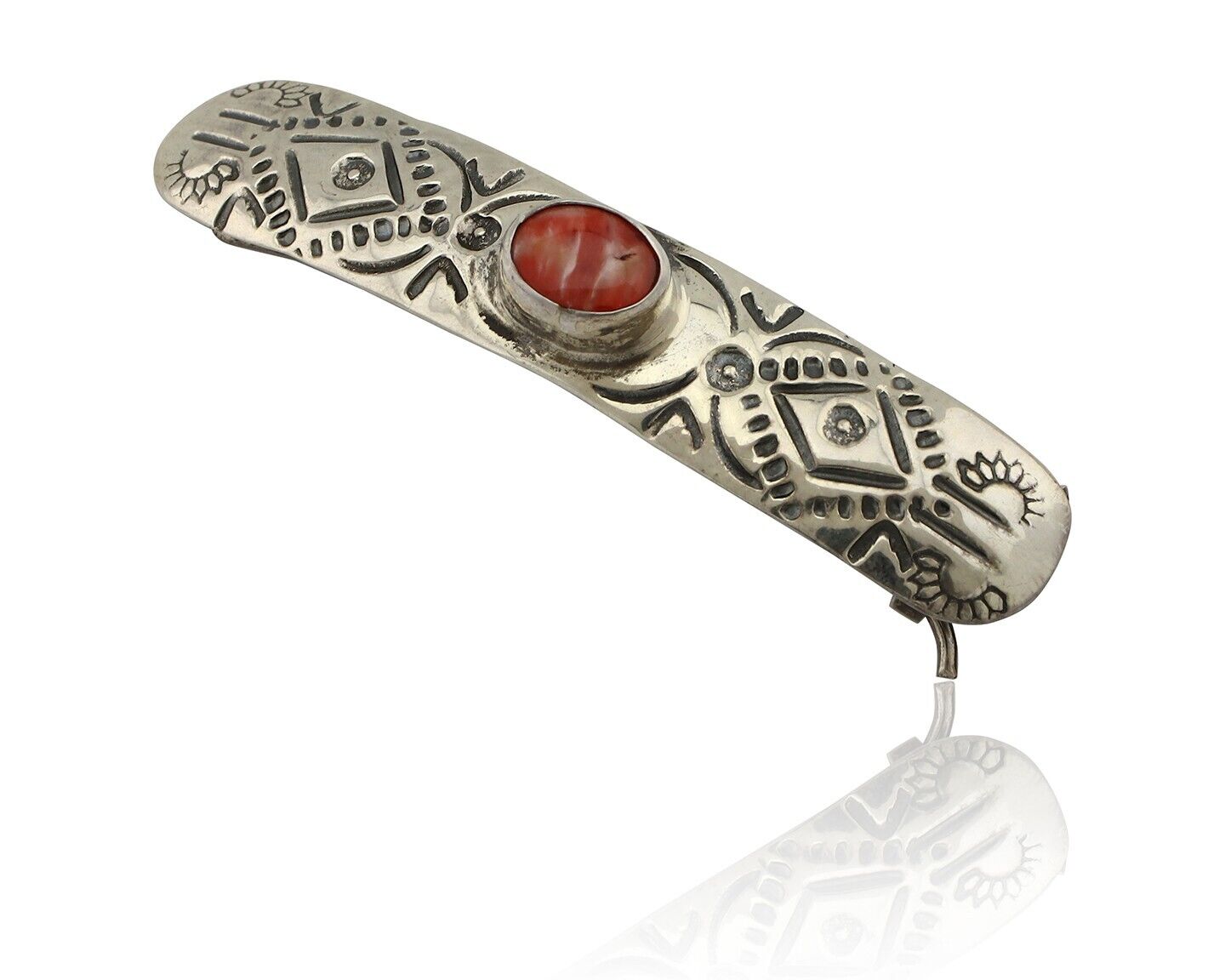 Women Navajo Hair Clip Barrette 925 Silver White Red Spiney Oyster Native Artist