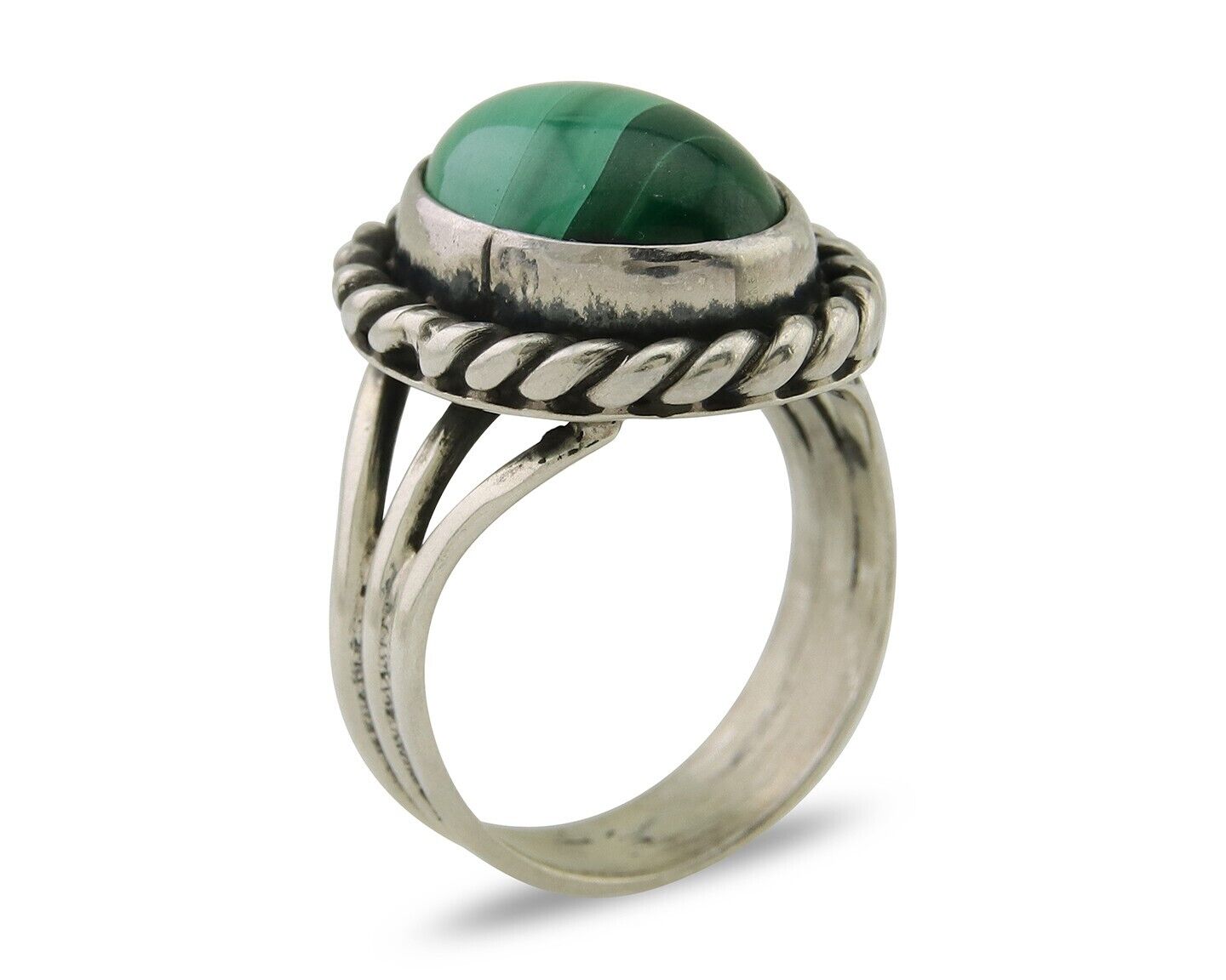 Navajo Ring 925 Silver Natural Malachite Native American Artist C.80's