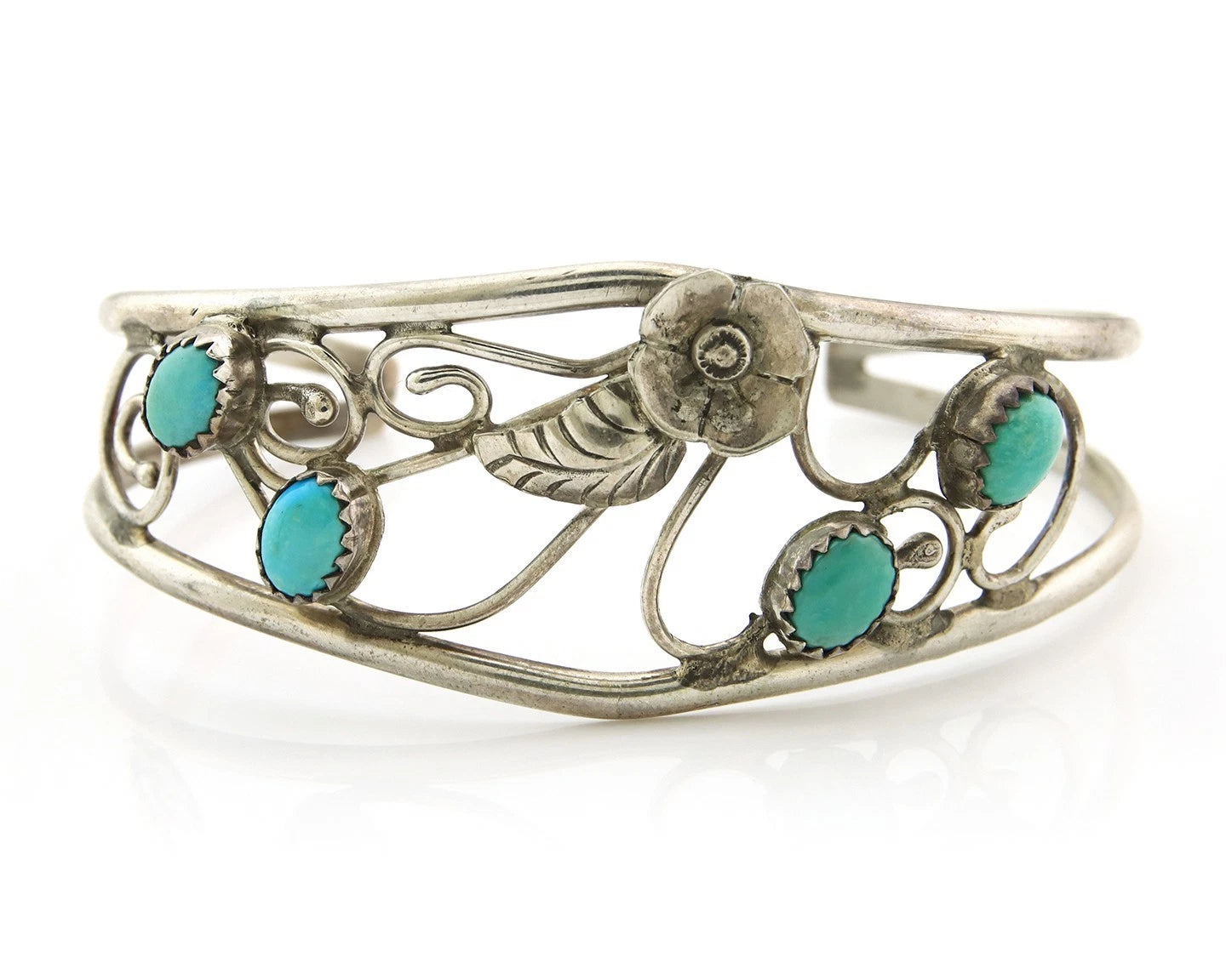 Navajo Cuff Bracelet Sterling Silver Turquoise Vintage Signed EG