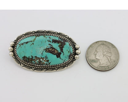 Navajo Pin Pendant 925 Silver Natural Blue Turquoise Signed S C.80's